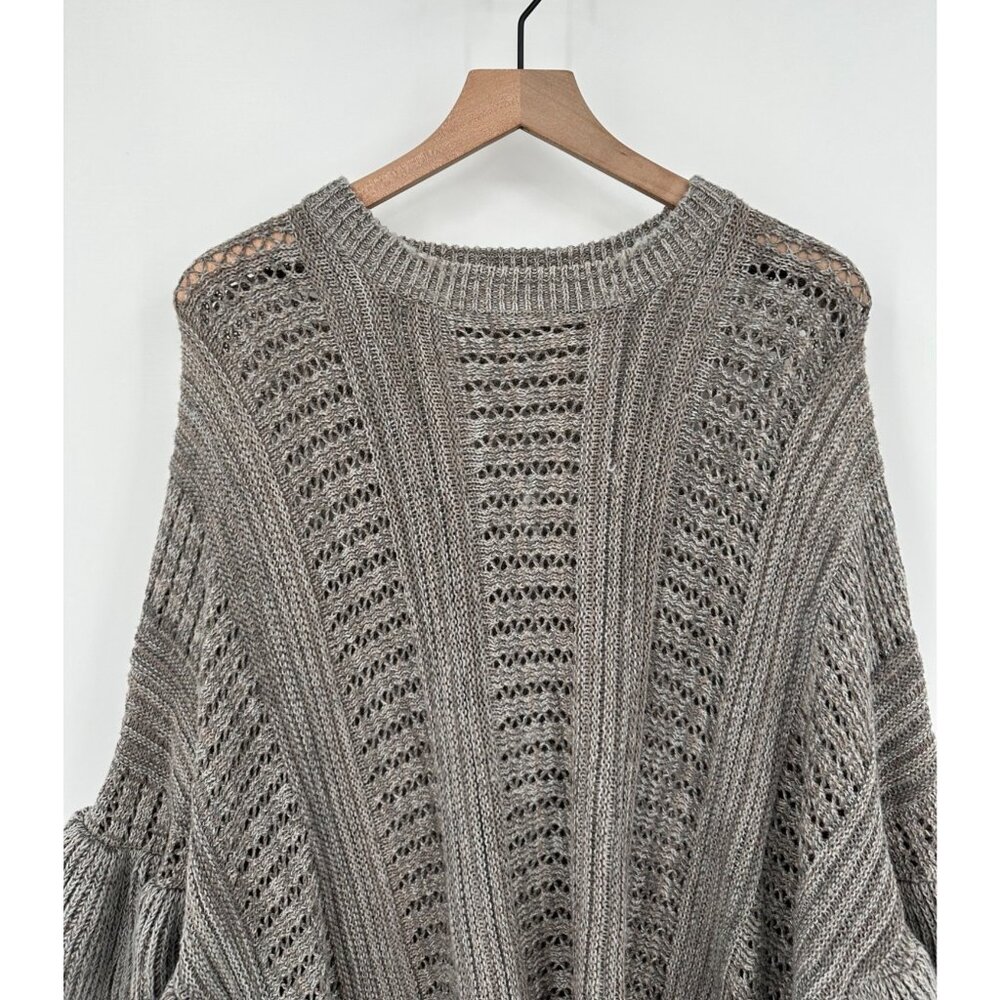 American Boutique OS Knitted Poncho Sweater Gray Ruffle Boxy Stretchy - Picture 2 of 10